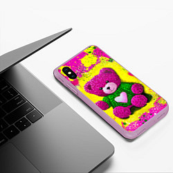 Чехол iPhone XS Max матовый Розовый мишка в свитере, цвет: 3D-сиреневый — фото 2
