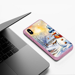 Чехол iPhone XS Max матовый Снеговик новый год, цвет: 3D-розовый — фото 2
