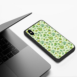 Чехол iPhone XS Max матовый Акварельные листья с узором, цвет: 3D-черный — фото 2