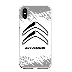 Чехол iPhone XS Max матовый Citroen speed на светлом фоне со следами шин, цвет: 3D-белый