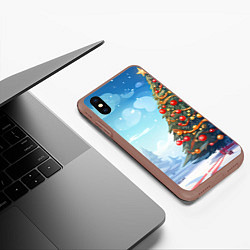 Чехол iPhone XS Max матовый Большая новогодняя елка, цвет: 3D-коричневый — фото 2