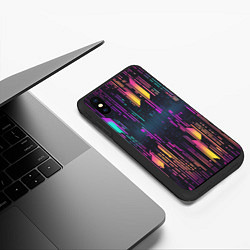 Чехол iPhone XS Max матовый Киберпанк полосы розовые и жёлтые, цвет: 3D-черный — фото 2