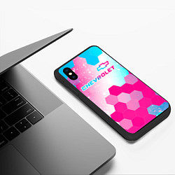 Чехол iPhone XS Max матовый Chevrolet neon gradient style посередине, цвет: 3D-черный — фото 2