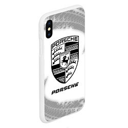 Чехол iPhone XS Max матовый Porsche speed на светлом фоне со следами шин, цвет: 3D-белый — фото 2