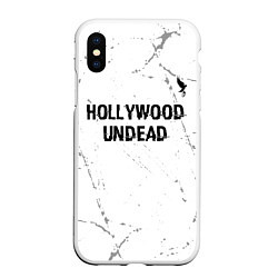 Чехол iPhone XS Max матовый Hollywood Undead glitch на светлом фоне посередине, цвет: 3D-белый