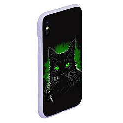 Чехол iPhone XS Max матовый Портрет черного кота в зеленом свечении, цвет: 3D-светло-сиреневый — фото 2
