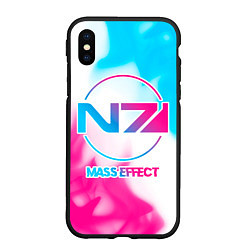 Чехол iPhone XS Max матовый Mass Effect neon gradient style