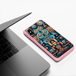 Чехол iPhone XS Max матовый Симметричный абстрактный паттерн в ацтекском стиле, цвет: 3D-баблгам — фото 2
