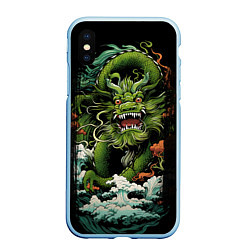 Чехол iPhone XS Max матовый Зеленый дракон символ года, цвет: 3D-голубой