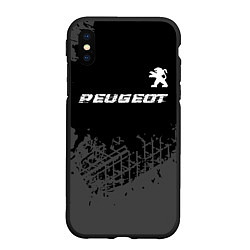 Чехол iPhone XS Max матовый Peugeot speed на темном фоне со следами шин посере, цвет: 3D-черный