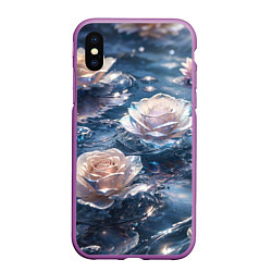 Чехол iPhone XS Max матовый Белые розы на воде, цвет: 3D-фиолетовый