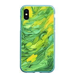 Чехол iPhone XS Max матовый Зелено желтая краска, цвет: 3D-мятный