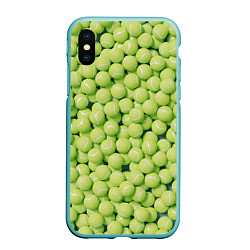 Чехол iPhone XS Max матовый Много теннисных мячей, цвет: 3D-мятный
