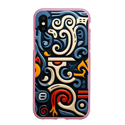 Чехол iPhone XS Max матовый Абстрактный цветной паттерн в славянском стиле, цвет: 3D-розовый