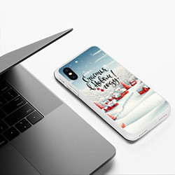 Чехол iPhone XS Max матовый Счастья в новом году красные елки, цвет: 3D-белый — фото 2