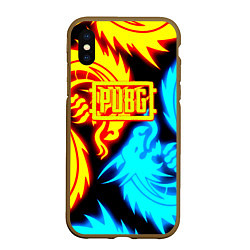 Чехол iPhone XS Max матовый PUBG dgragon flame steel, цвет: 3D-коричневый