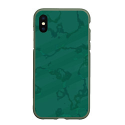 Чехол iPhone XS Max матовый Серо-зеленые разводы, цвет: 3D-темно-зеленый