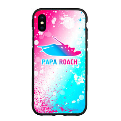 Чехол iPhone XS Max матовый Papa Roach neon gradient style