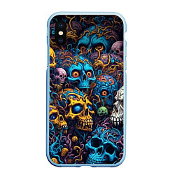 Чехол iPhone XS Max матовый Psy skulls, цвет: 3D-голубой