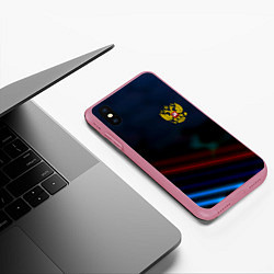 Чехол iPhone XS Max матовый Спортивная россия герб, цвет: 3D-малиновый — фото 2