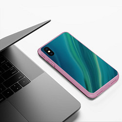 Чехол iPhone XS Max матовый Сине-зелёная жидкая текстура - нейросеть, цвет: 3D-розовый — фото 2