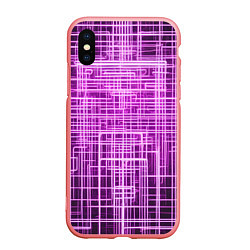 Чехол iPhone XS Max матовый Фиолетовые неоновые полосы киберпанк
