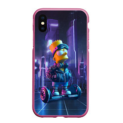 Чехол iPhone XS Max матовый Bart Simpson on a gyro scooter - ai art, цвет: 3D-малиновый