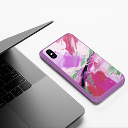 Чехол iPhone XS Max матовый Зеленые и розовые мазки краски, цвет: 3D-фиолетовый — фото 2