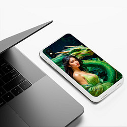 Чехол iPhone XS Max матовый Нейросеть - девушка с зелёным драконом, цвет: 3D-белый — фото 2