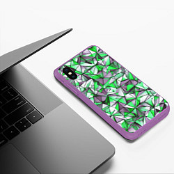 Чехол iPhone XS Max матовый Маленькие зелёные треугольники, цвет: 3D-фиолетовый — фото 2