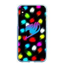 Чехол iPhone XS Max матовый Fairy Tail неоновые лого, цвет: 3D-голубой