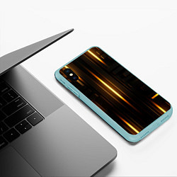 Чехол iPhone XS Max матовый Неоновый узор черное золото стене, цвет: 3D-мятный — фото 2