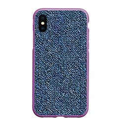 Чехол iPhone XS Max матовый Чёрные и синие мазки, цвет: 3D-фиолетовый