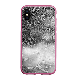 Чехол iPhone XS Max матовый Серый лёд и снежинки, цвет: 3D-малиновый
