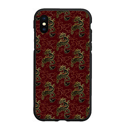 Чехол iPhone XS Max матовый Азиатский стиль дракона, цвет: 3D-черный