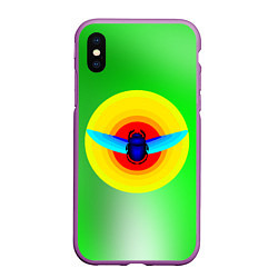 Чехол iPhone XS Max матовый Скарабей в желтом круге, цвет: 3D-фиолетовый