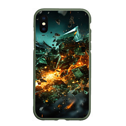 Чехол iPhone XS Max матовый Геометрический всплеск, цвет: 3D-темно-зеленый