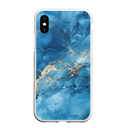 Чехол iPhone XS Max матовый Синий мрамор, цвет: 3D-белый