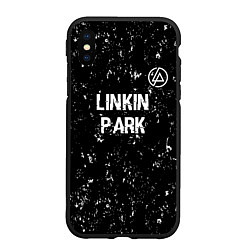 Чехол iPhone XS Max матовый Linkin Park glitch на темном фоне посередине