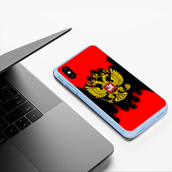 Чехол iPhone XS Max матовый Герб РФ огненный стиль, цвет: 3D-голубой — фото 2