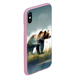 Чехол iPhone XS Max матовый Минималистичный пейзаж с медведем акварель, цвет: 3D-розовый — фото 2