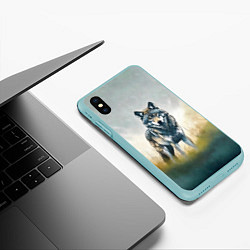 Чехол iPhone XS Max матовый Минималистичный пейзаж с волком акварель, цвет: 3D-мятный — фото 2