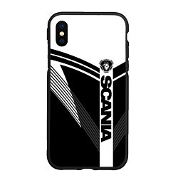 Чехол iPhone XS Max матовый Scania логотип на абстрактном фоне