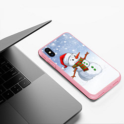 Чехол iPhone XS Max матовый Весёлый снеговик в колпаке, цвет: 3D-баблгам — фото 2