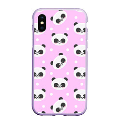Чехол iPhone XS Max матовый Милая улыбающаяся панда, цвет: 3D-светло-сиреневый