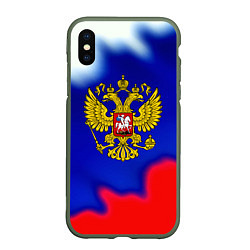 Чехол iPhone XS Max матовый Герб РФ триколор краски