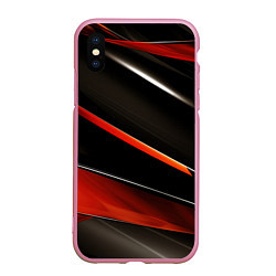 Чехол iPhone XS Max матовый Красные и черные вставки, цвет: 3D-розовый