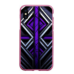 Чехол iPhone XS Max матовый Фиолетовые вставки на черном фоне, цвет: 3D-малиновый