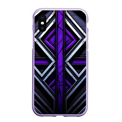 Чехол iPhone XS Max матовый Фиолетовые вставки на черном фоне, цвет: 3D-светло-сиреневый