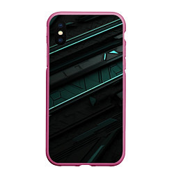 Чехол iPhone XS Max матовый Черные объемные полосы с бирюзовой абстракцией, цвет: 3D-малиновый